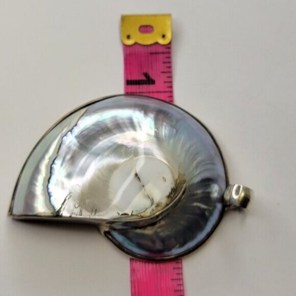 Nautilus Pendant Sterling Silver 925 Mother of Pearl Statement Pendant - Picture 9 of 12